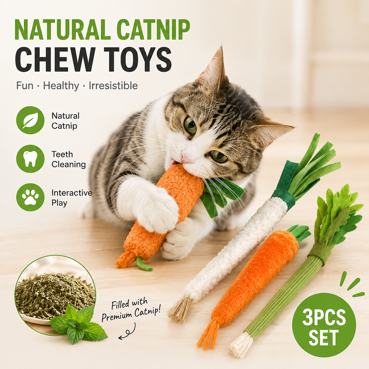 3PCS Catnip Chew Toys – Interactive Cat Dental Toys for Teeth Cleaning & Stress Relief