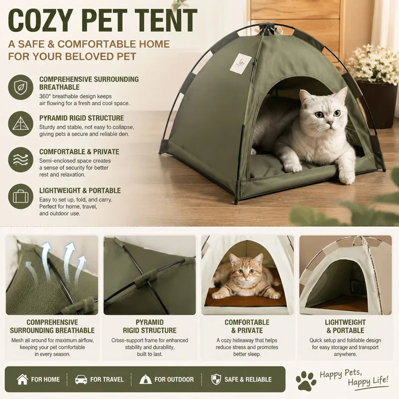 Warm Clamshell Cat Tent Bed with Soft Cushion, Indoor Foldable Kitten House Cave Sofa Bed for Small Pets