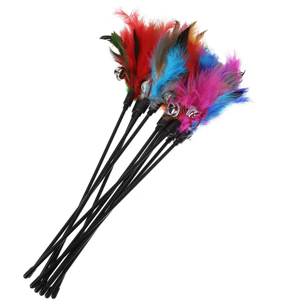 Interactive Cat Feather Wand Toy with Bell – Natural Hunting Teaser Stick for Indoor Cats