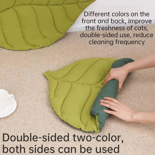 100% Cotton Leaf Shaped Pet Bed Mat, Double-Sided Washable Kennel Cushion for Small Cats & Puppies, Breathable Floor Sleeping Rug for Home Indoor Use