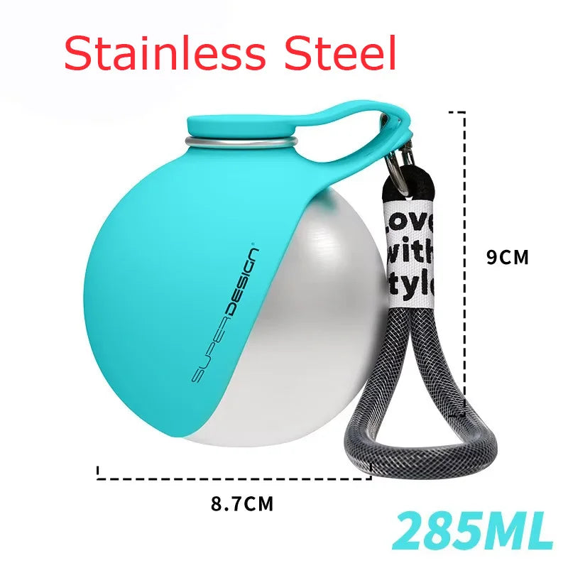 285ML Portable Stainless Steel Dog Water Bottle, Leakproof PETG Travel Drinking Dispenser for Small Puppy Outdoor Walking Hiking