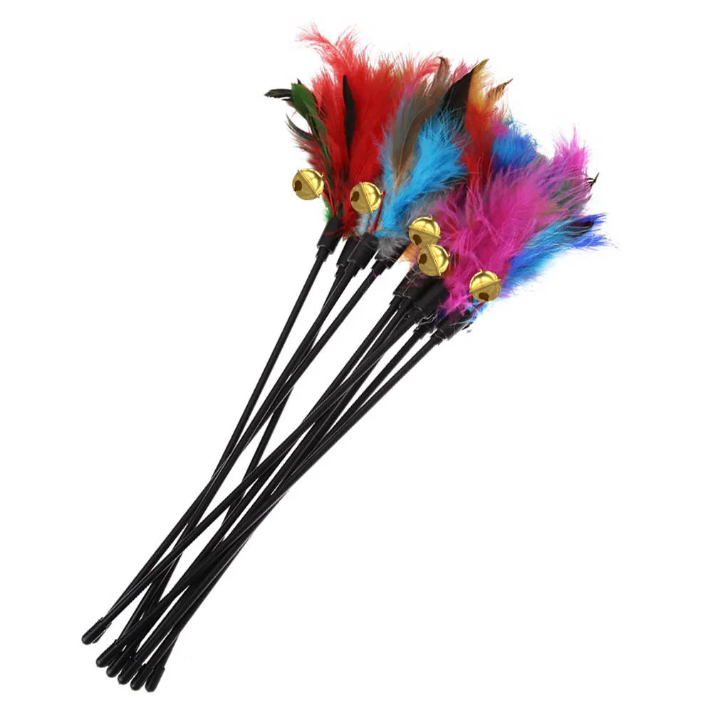 Interactive Cat Feather Wand Toy with Bell – Natural Hunting Teaser Stick for Indoor Cats