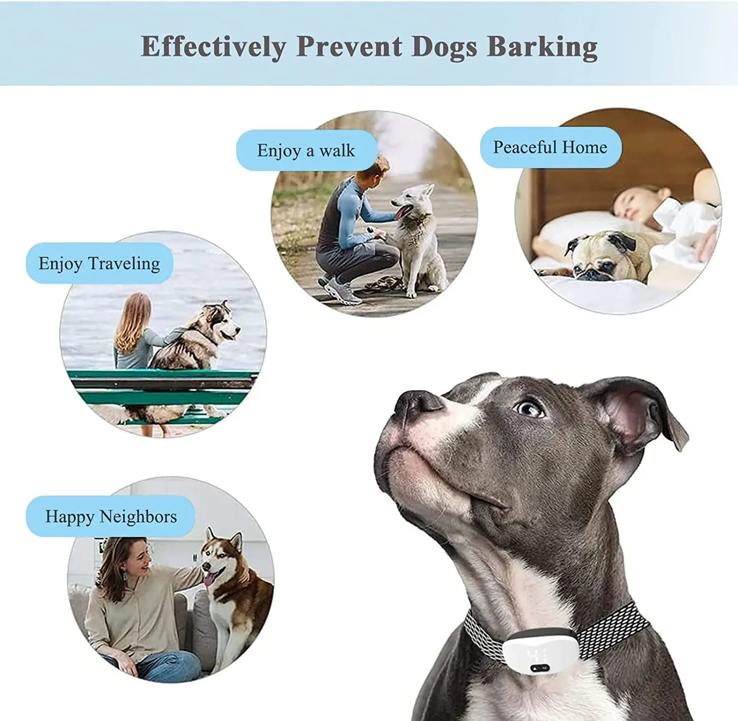 Waterproof Rechargeable Dog Anti Bark Collar Shock Vibration Sound LED No Barking Training Collar for All Breeds