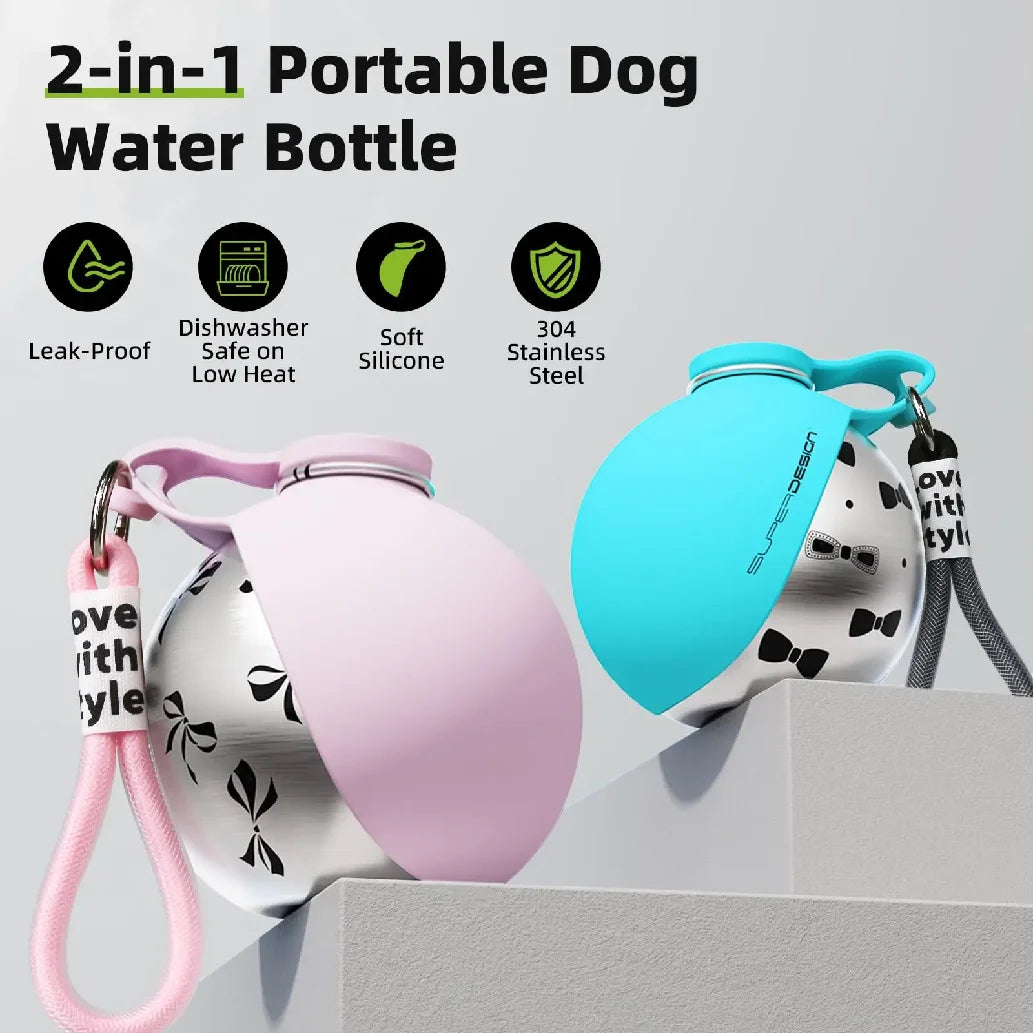 2-in-1 Portable Dog Water Bottle | Leak-Proof Travel Water Bowl for Small Dogs