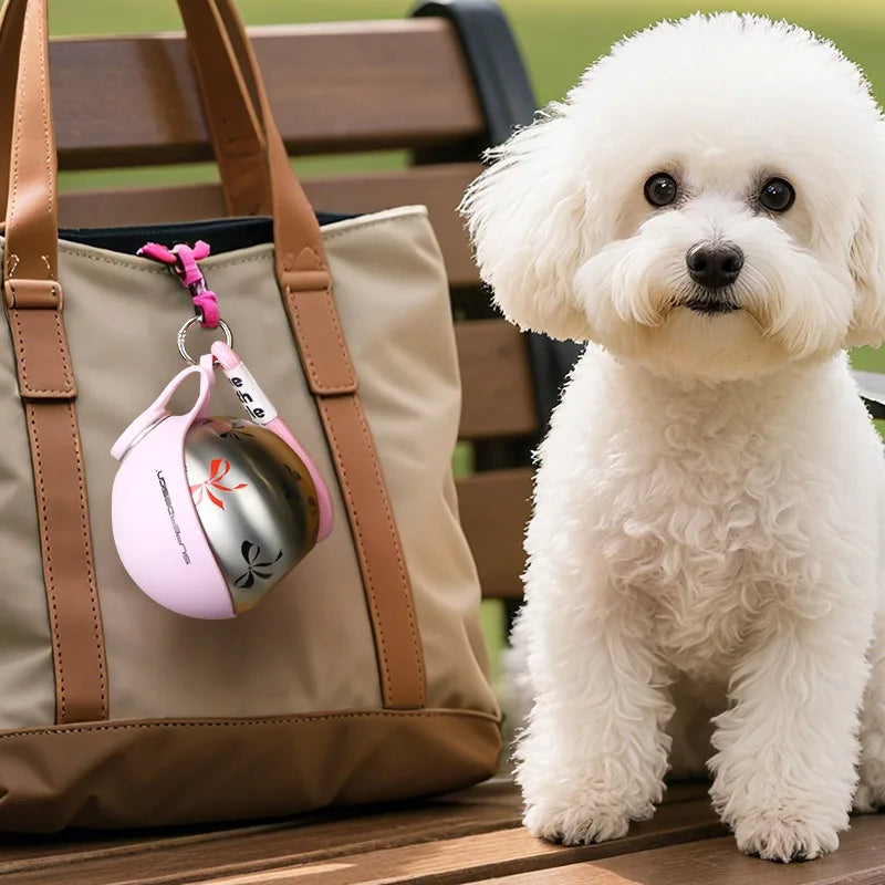285ML Portable Stainless Steel Dog Water Bottle, Leakproof PETG Travel Drinking Dispenser for Small Puppy Outdoor Walking Hiking
