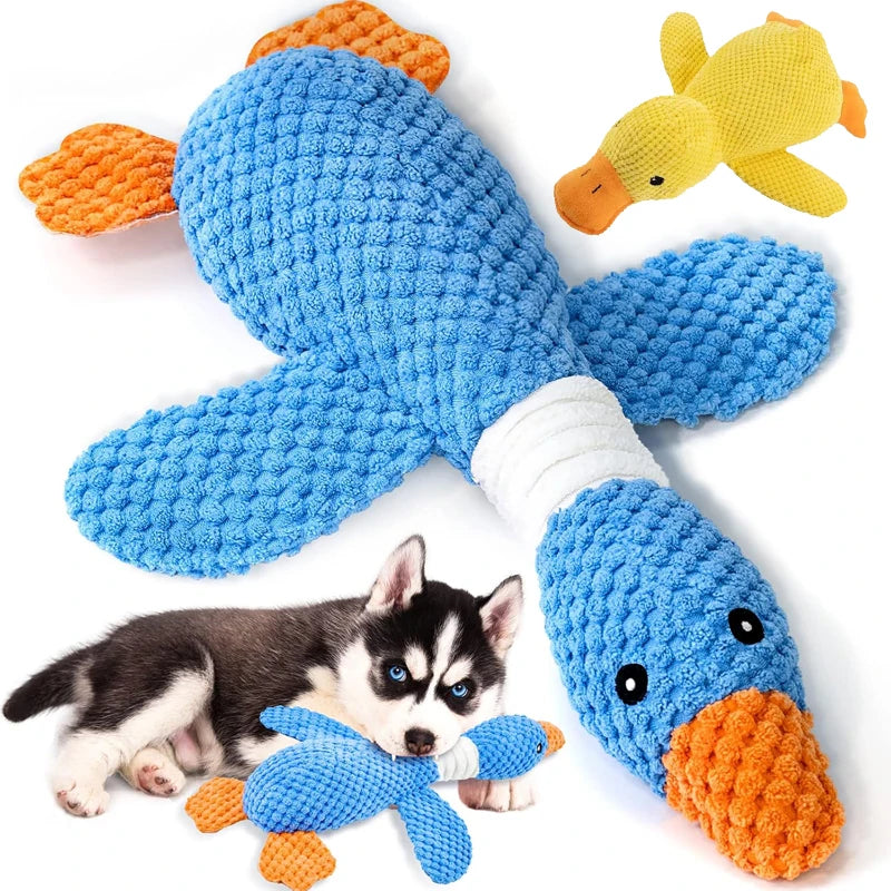 2PCS Squeaky Duck Dog Chew Toy, Durable Pineapple Fabric Interactive Quacking Toy for Dogs Aggressive Chewers