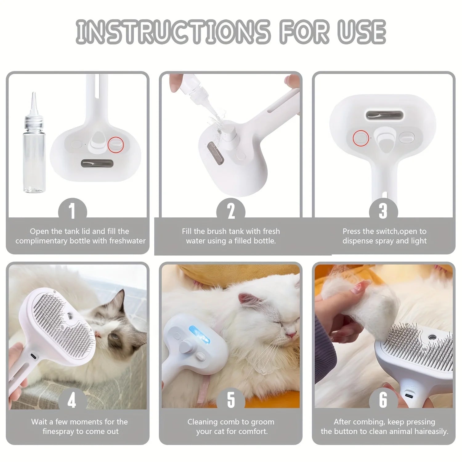 OYES Spray Pet Grooming Brush Self Cleaning Dematting Comb with Water Tank for Dogs & Cats