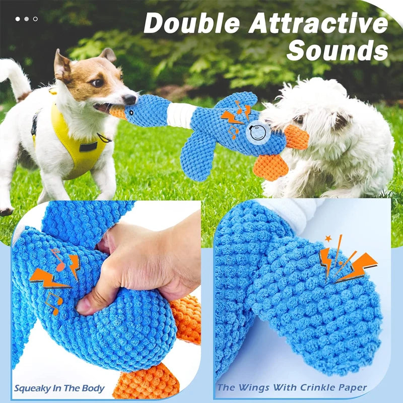 2PCS Squeaky Duck Dog Chew Toy, Durable Pineapple Fabric Interactive Quacking Toy for Dogs Aggressive Chewers