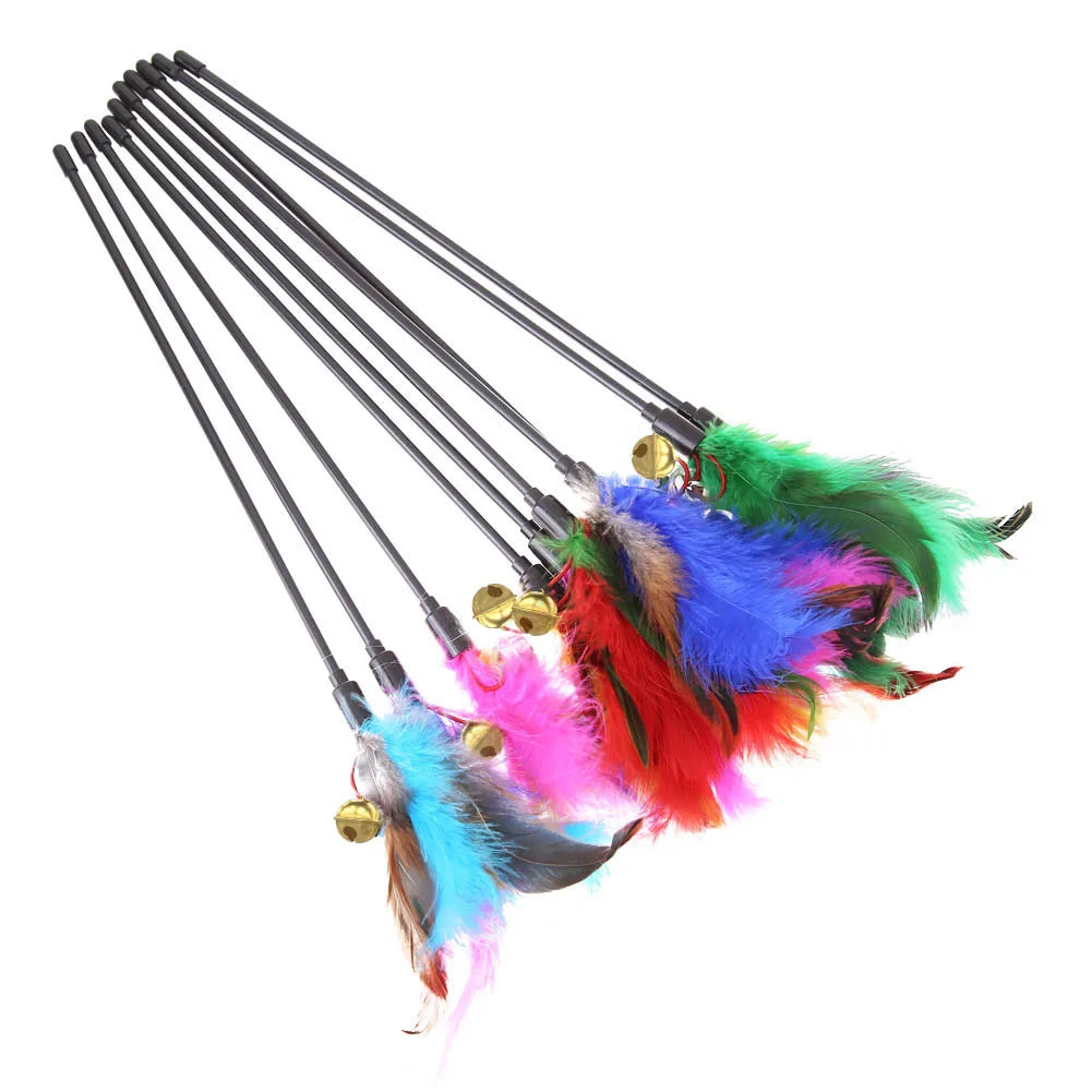 Interactive Cat Feather Wand Toy with Bell – Natural Hunting Teaser Stick for Indoor Cats