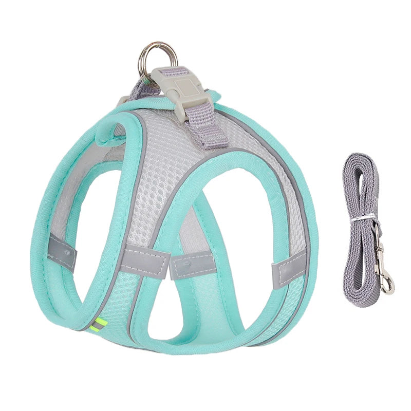 Breathable Mesh Reflective Dog Cat Harness With Matching Leash, Adjustable Vest Harness For Small Puppy Kitten