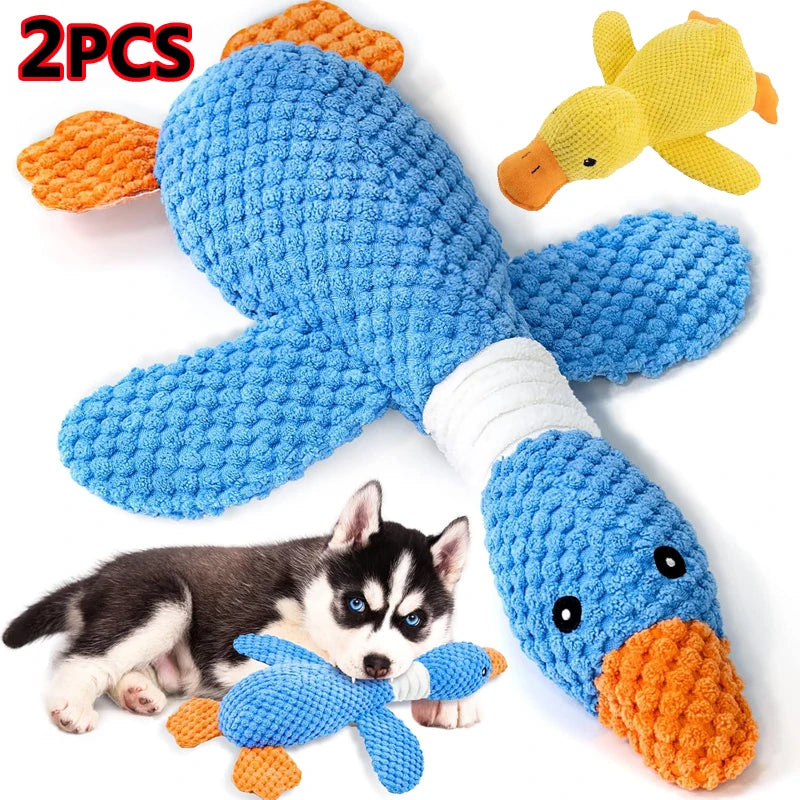 2PCS Squeaky Duck Dog Chew Toy, Durable Pineapple Fabric Interactive Quacking Toy for Dogs Aggressive Chewers