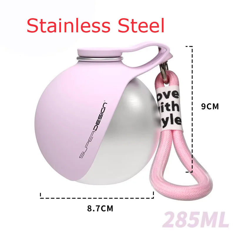 285ML Portable Stainless Steel Dog Water Bottle, Leakproof PETG Travel Drinking Dispenser for Small Puppy Outdoor Walking Hiking
